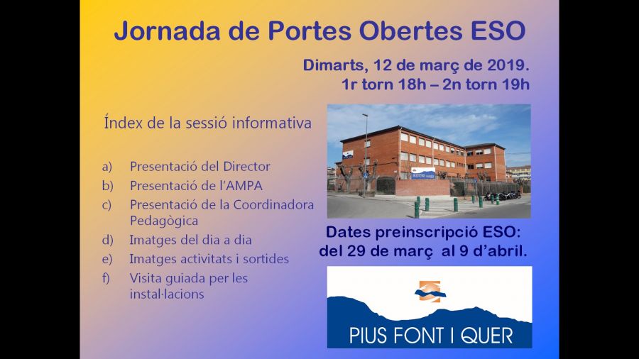 Jornada de Portes Obertes ESO (recordatori)